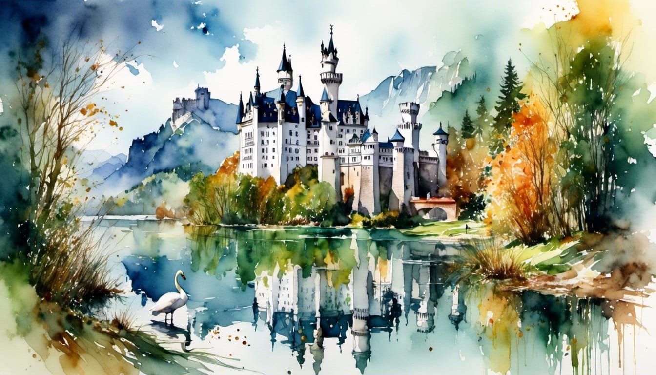 King Ludwig II Portrait in Watercolor Style