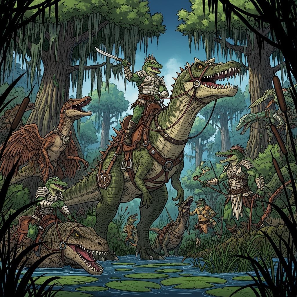 Gatorfolk Tribes Train War Reptiles in Manga Style