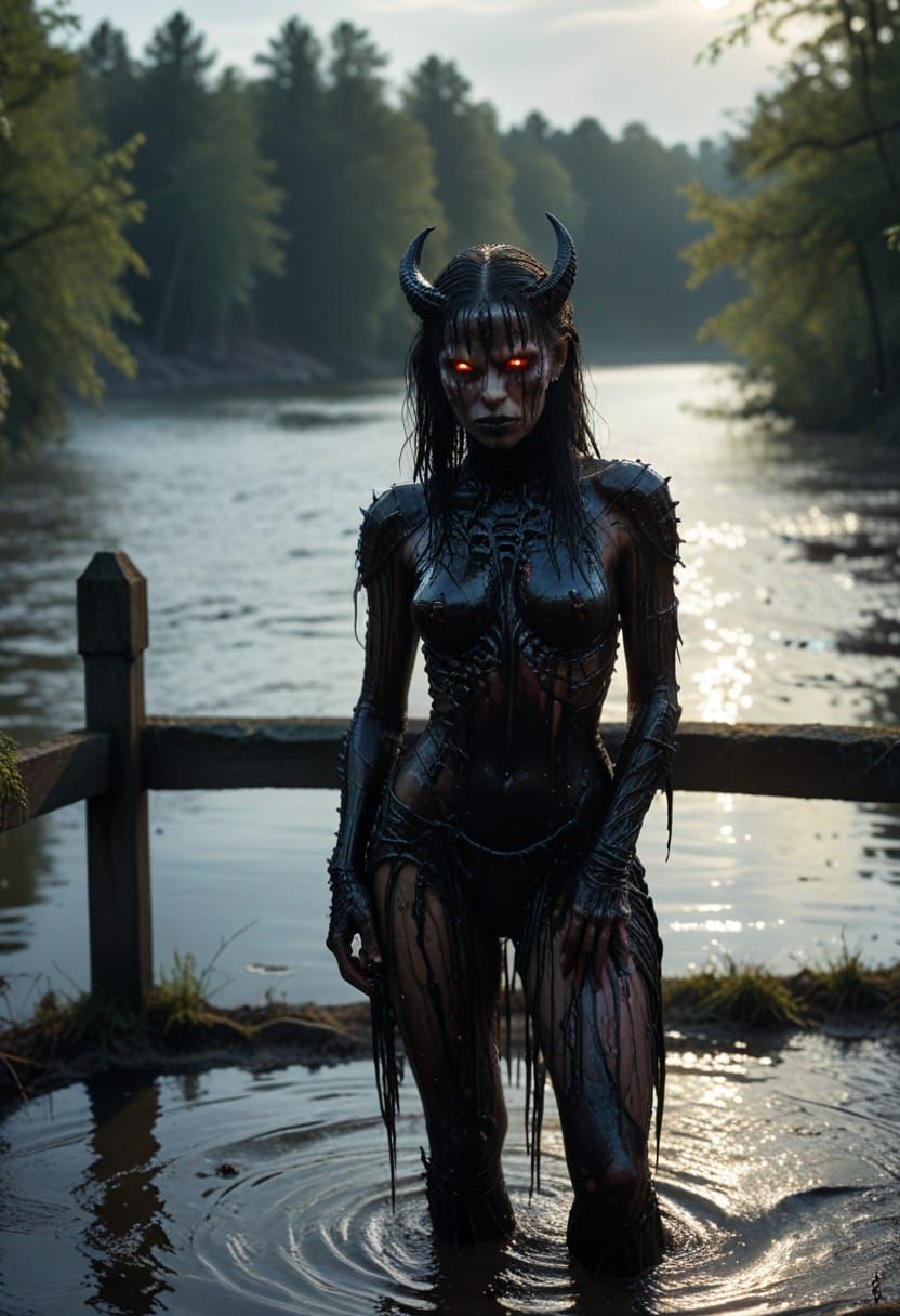 Horror Fantasy Demon Girl Portrait with Gothic Atmosphere