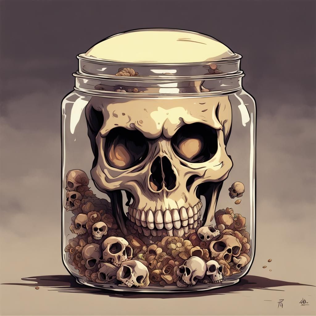 Skull in Jar: Anime Style Digital Art