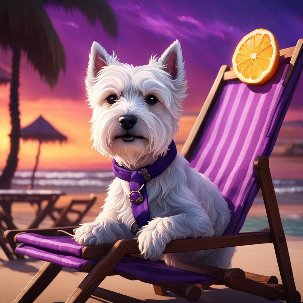 Westie on Beach: Dark Fantasy Concept Art