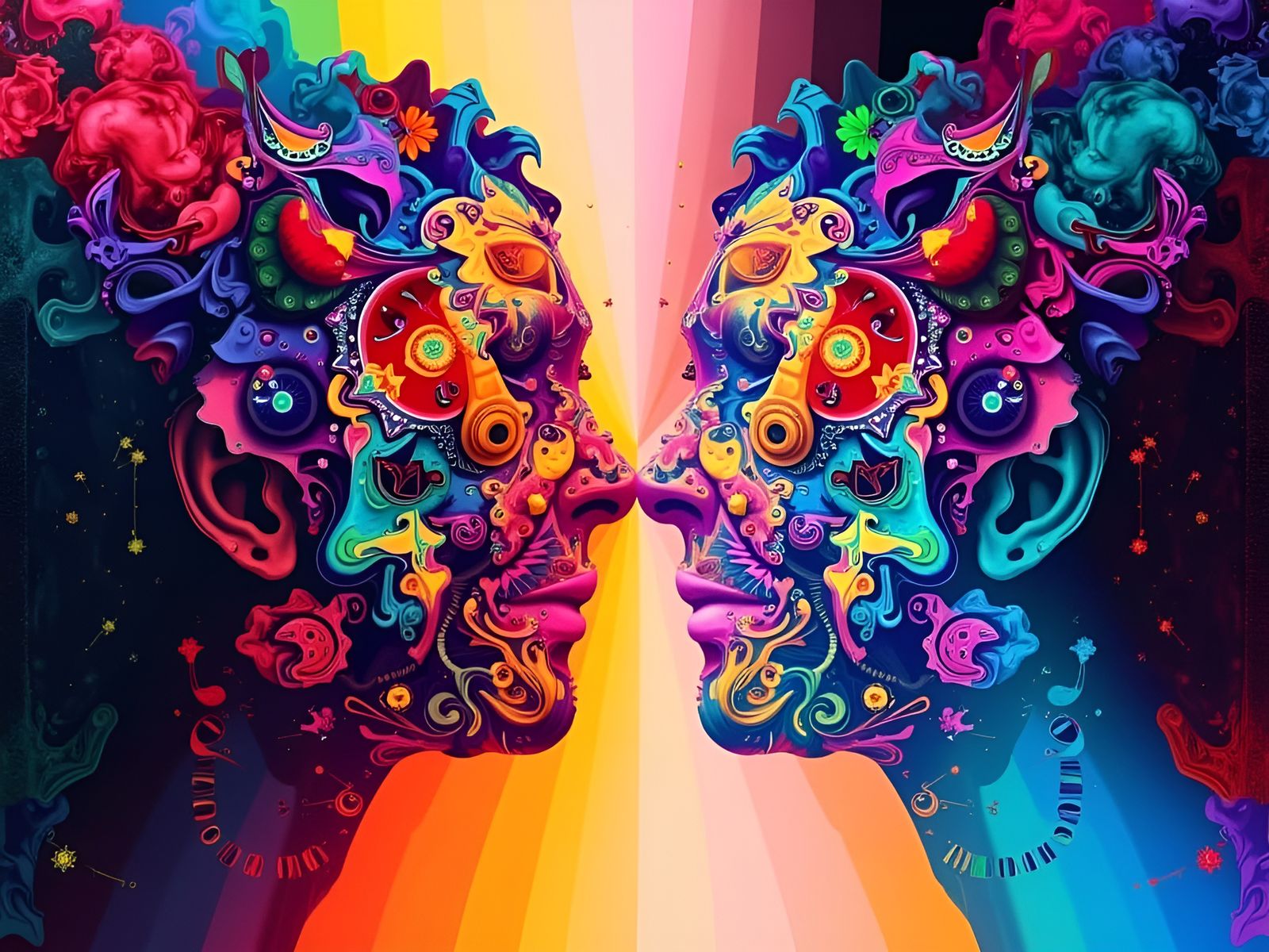 Ethereal Faces Merge in Psychedelic Harmony