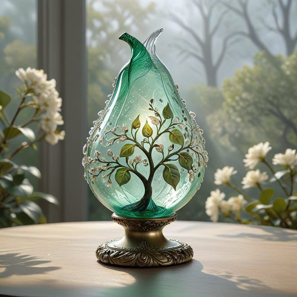 Crystal Glass Pear with Golden Swirls and Blossoms