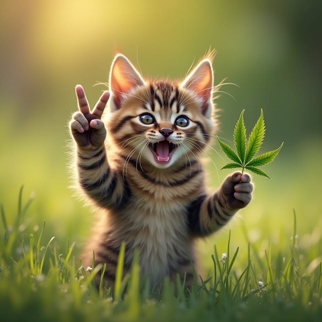 Kitten Peace Symbol in Hippie Style Meadow