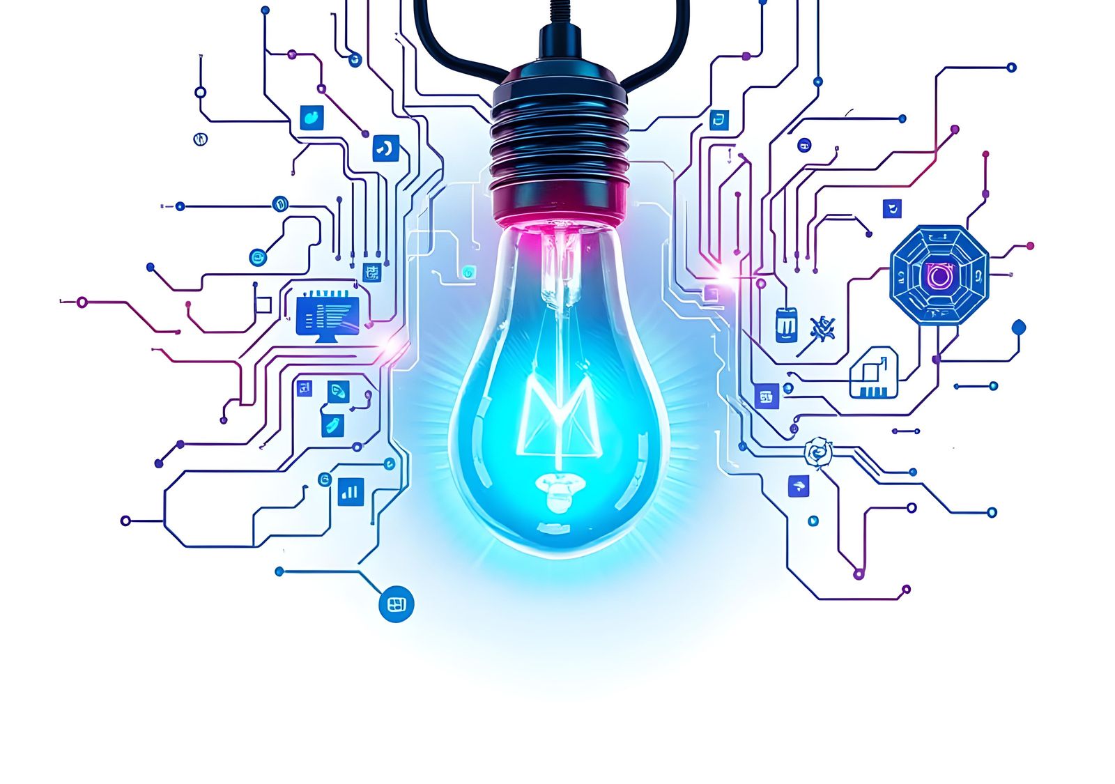 Idea Light Bulb with Technology Icons: 8K Art