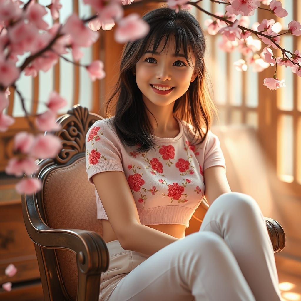 Photorealistic Portrait of Smiling Japanese Woman in Ornate ...