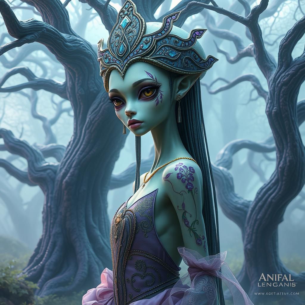 Mystical Alien Woman in Dreamlike Forest