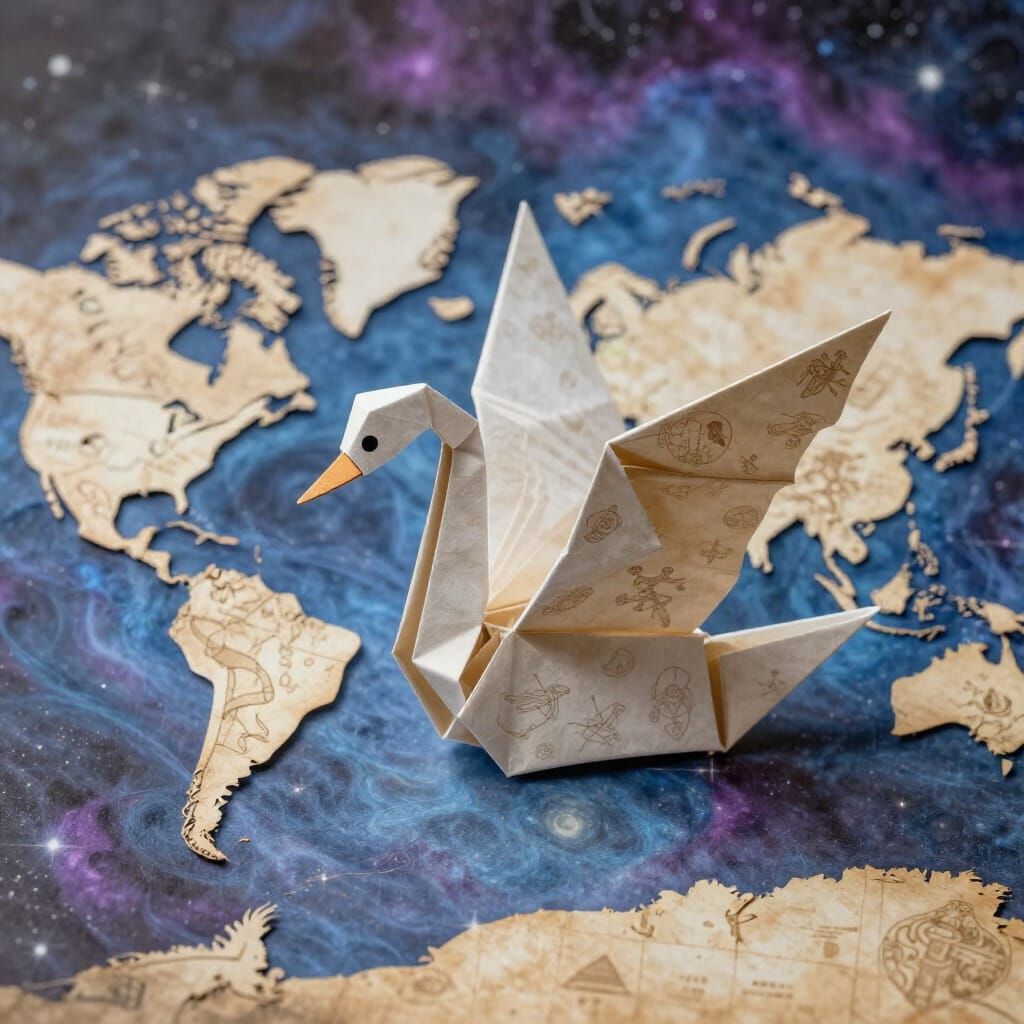 Origami Swan World Map in Nebula