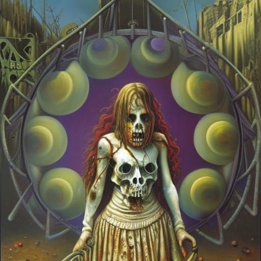 Zombiecore Dystopian Horror: Devil Girl in Wasteland