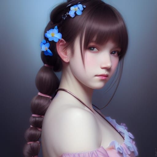 Kawaii E-Girl Portrait in Pastel Hues