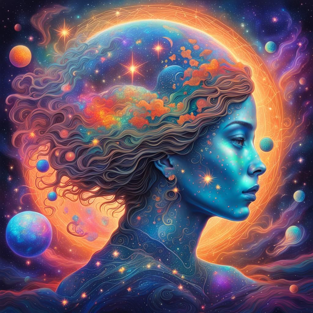 Holographic Cosmic Dreamscape in Astral Illustration Style