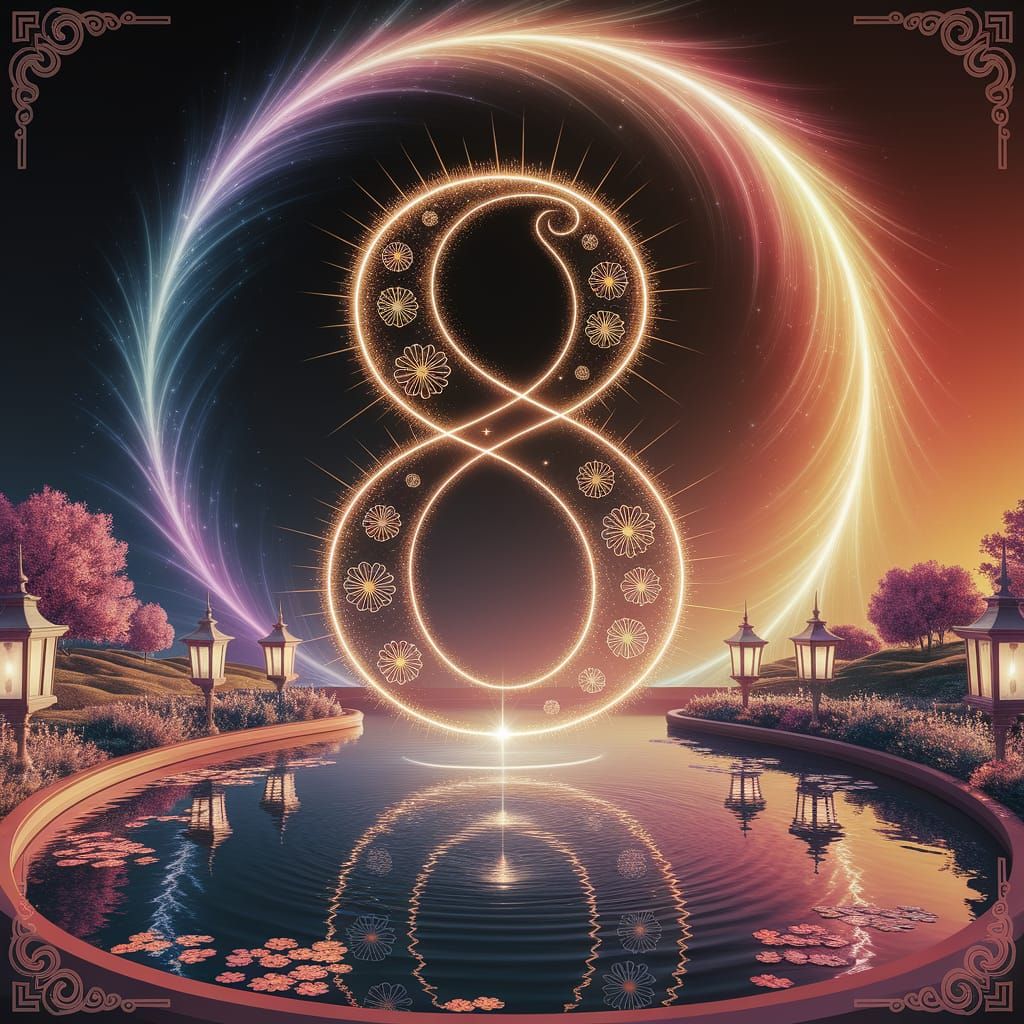 Celestial Number 8 in Whimsical Fantasy Scene