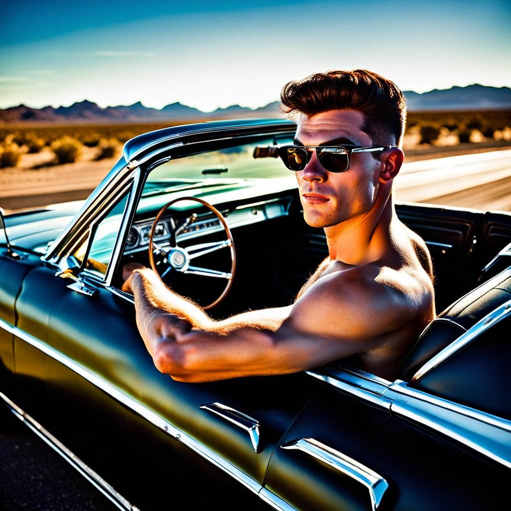 Vintage Chevy Nova with Driver in Dramatic Lighting