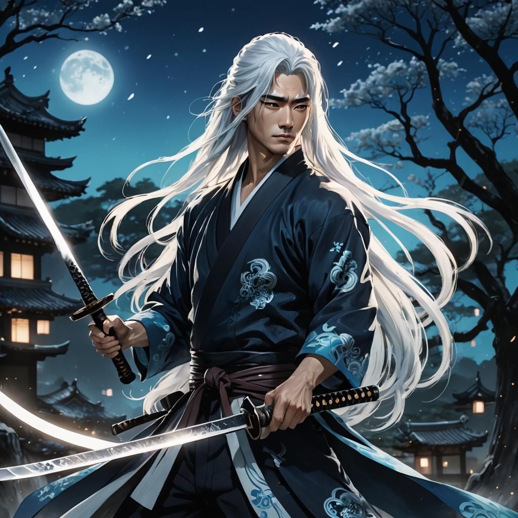 Korean Man with Katana in Anime Style