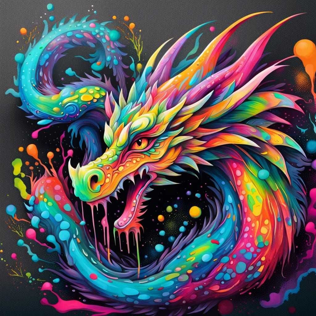 Whimsical Dragon in Graffiti Splash Art