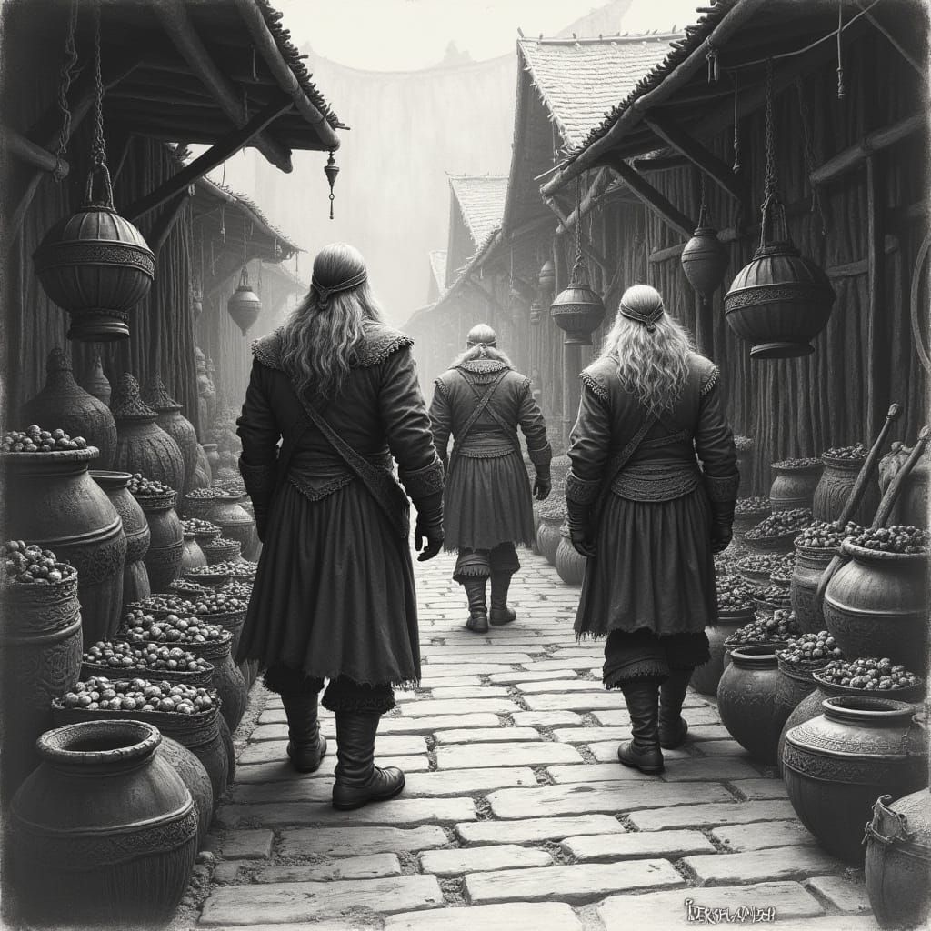 Viking Merchants in a Bustling Nordic Market Scene