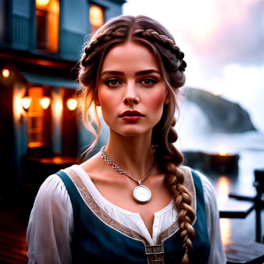 Coastal Beauty Serving Whisky, Hyperrealistic Fine Art