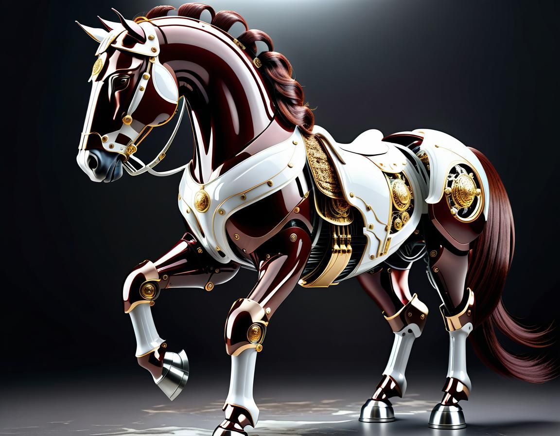 Futuristic Mechanical Warrior Horse in Art Nouveau Style