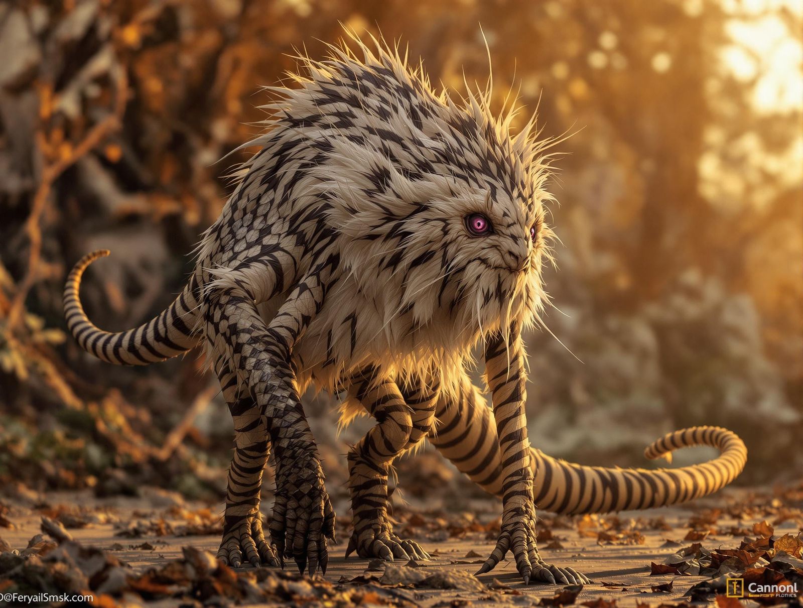 Majestic, Furry Dinosaur-Like Creature in Hyper-Realistic St...