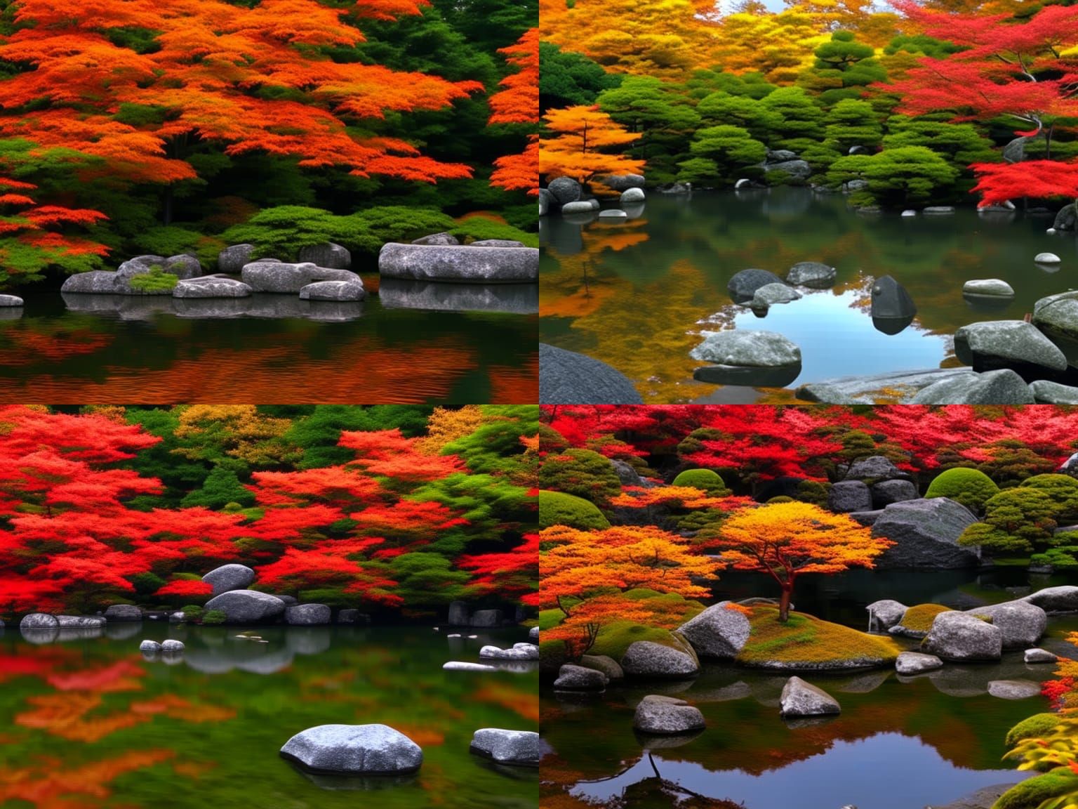 Surreal Autumn Japanese Garden Scene in Vibrant Colors
