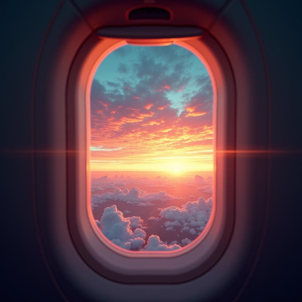 Surreal Sunset Framed by Aeroplane Window