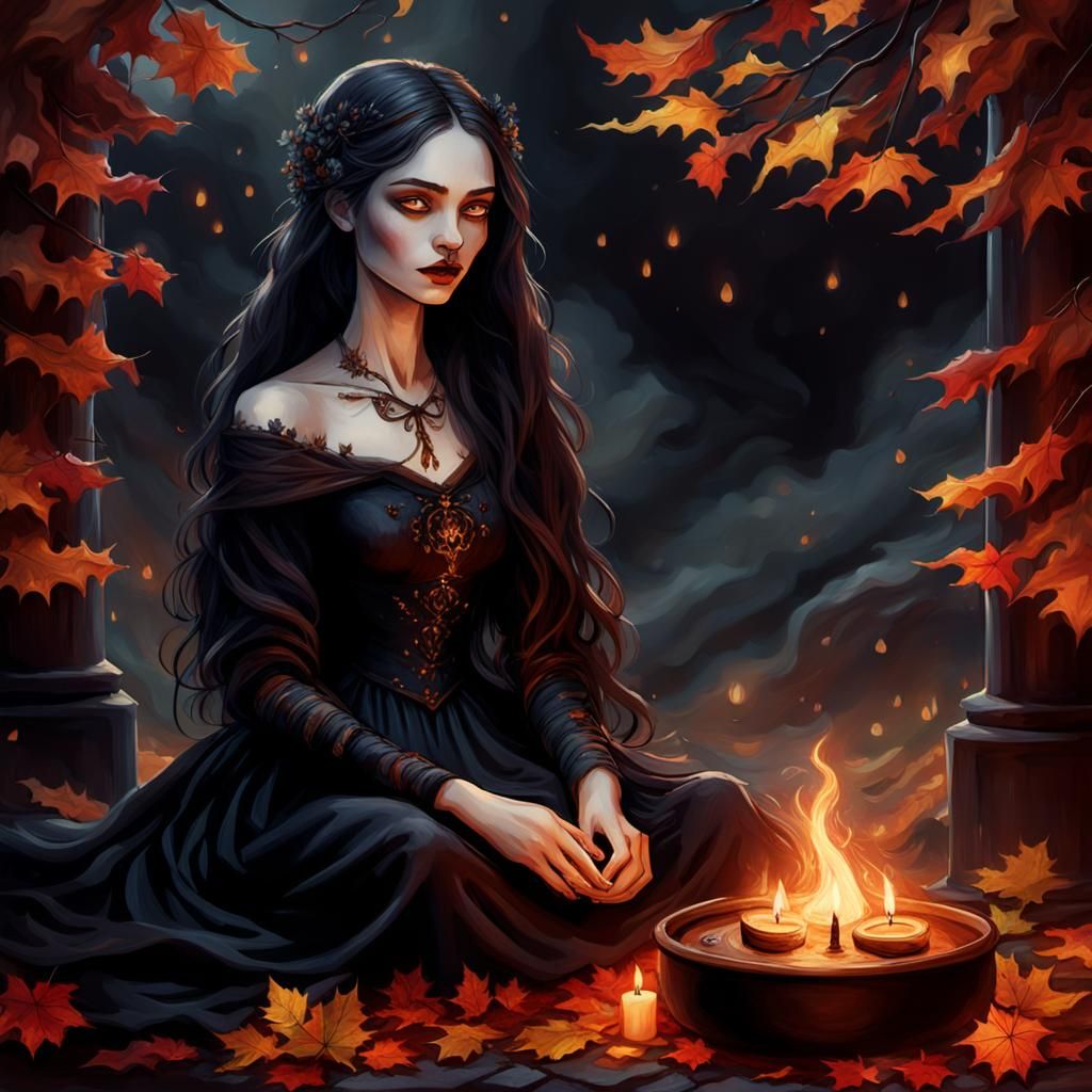 Gothic Hearth Goddess in Autumnal Fantasy Art