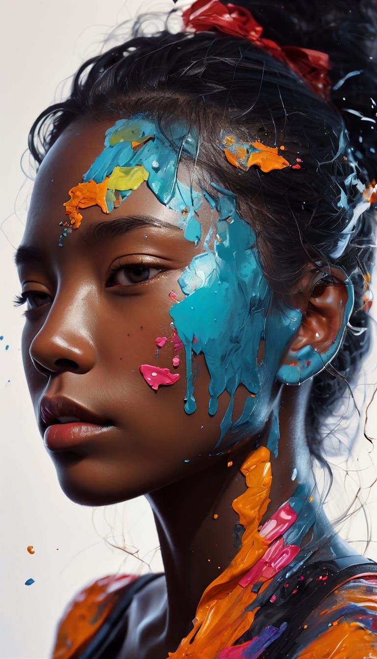 Surrealist Impasto Facial Art in Vibrant Oil Painting