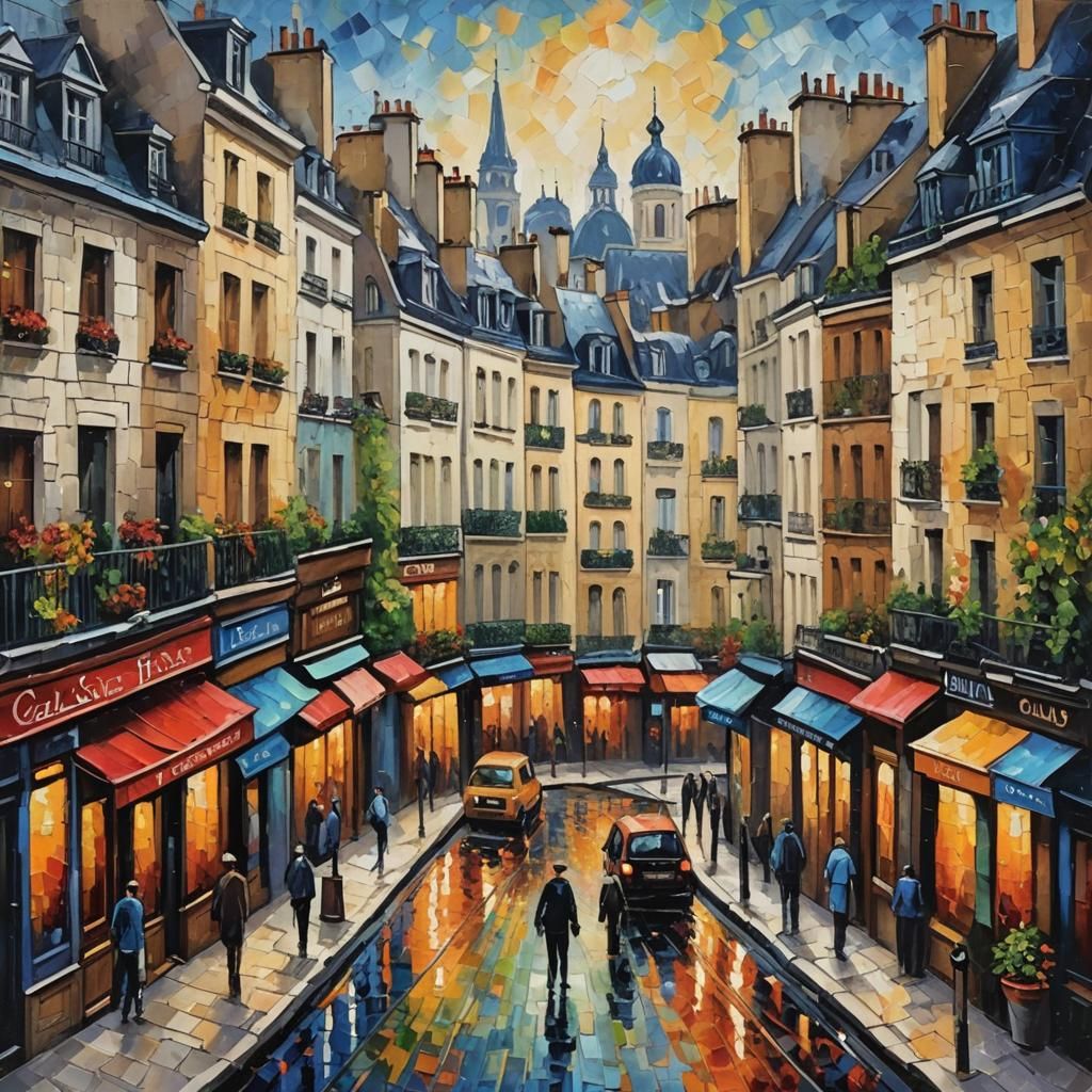 Paris Street Scene in Neo-Impressionist Style