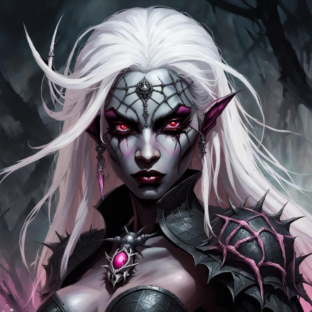 Evil Drow Cleric of Lolth in Dark Fantasy Art