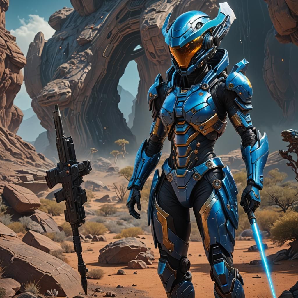 Alien Warrior on a Planet in Detailed Matte Painting