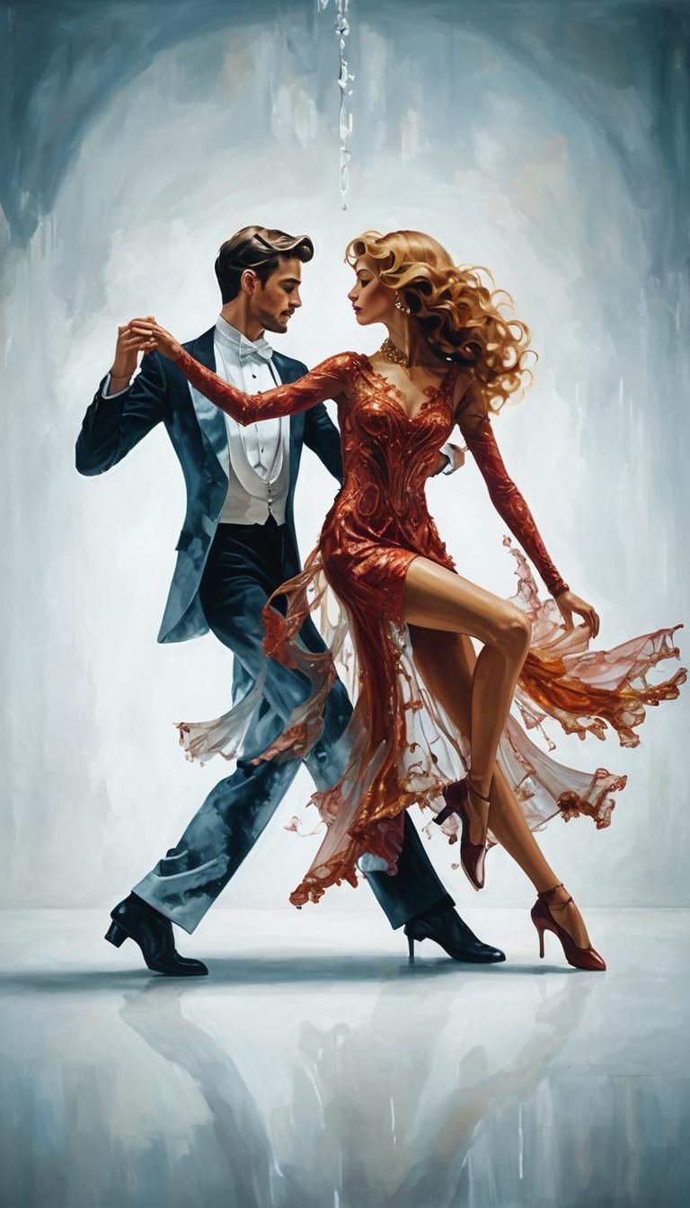 Surreal Waltz: Melting Art Deco Ballroom in Oil
