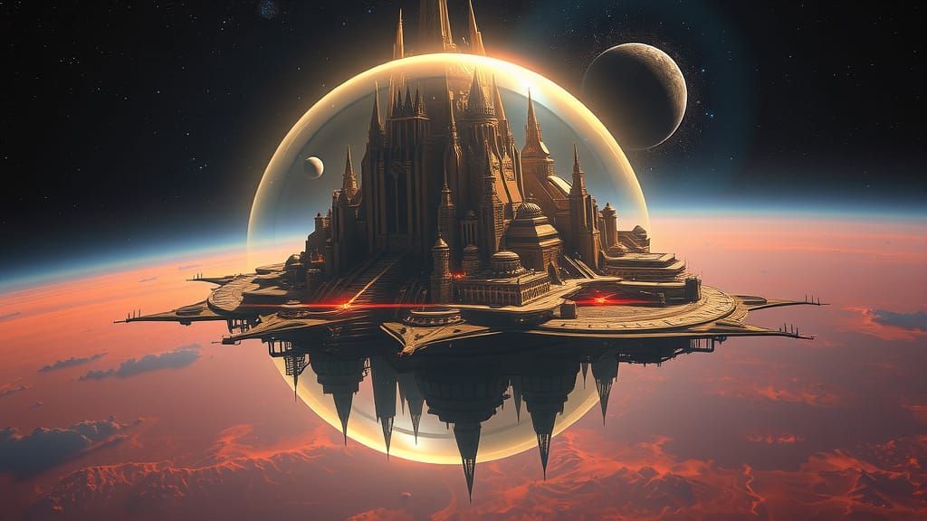 Surreal Spacecity Radiates Celestial Wonder in a Glowing Atm...