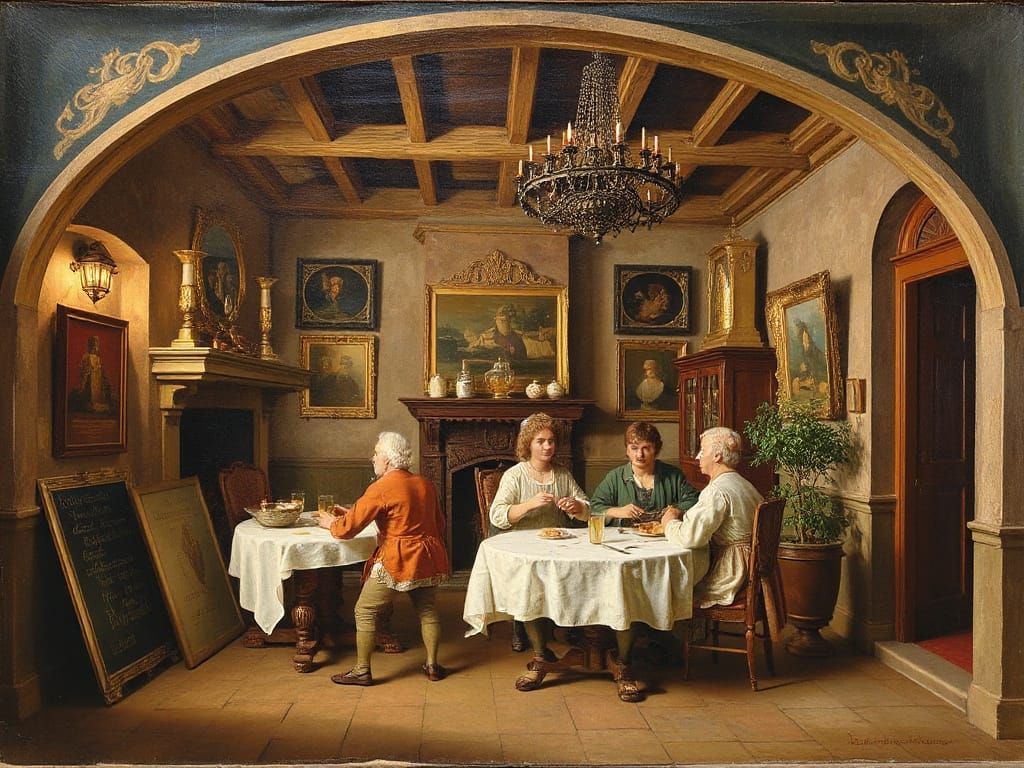 Ornate Tavern Interior in Rococo Art Style