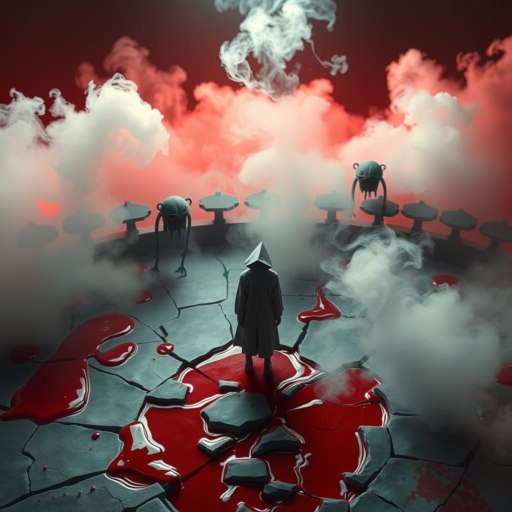 Eerie Origami Entities in Soft Focus, by Murakami