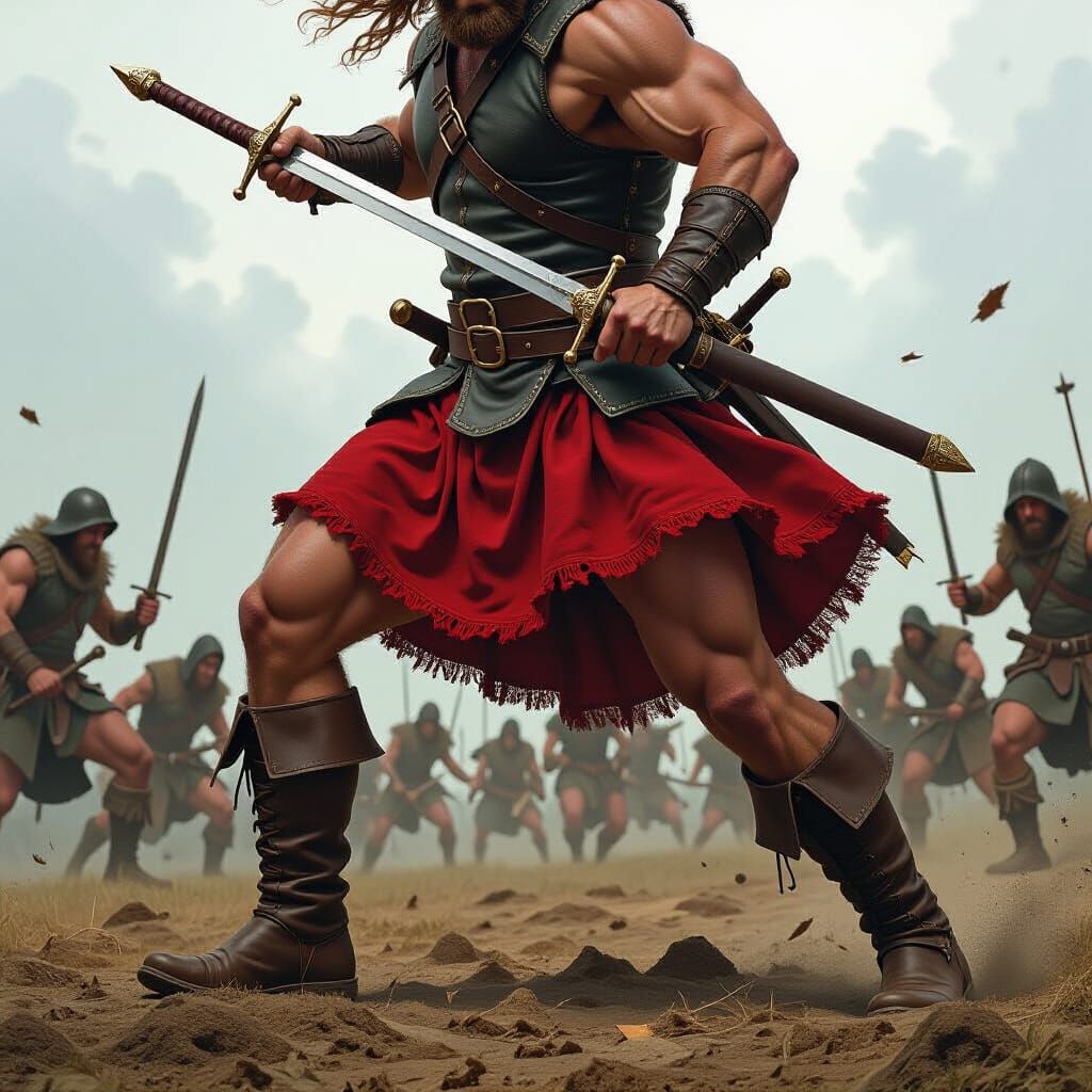 Medieval Farmer in Battle, Fantasy Art Style