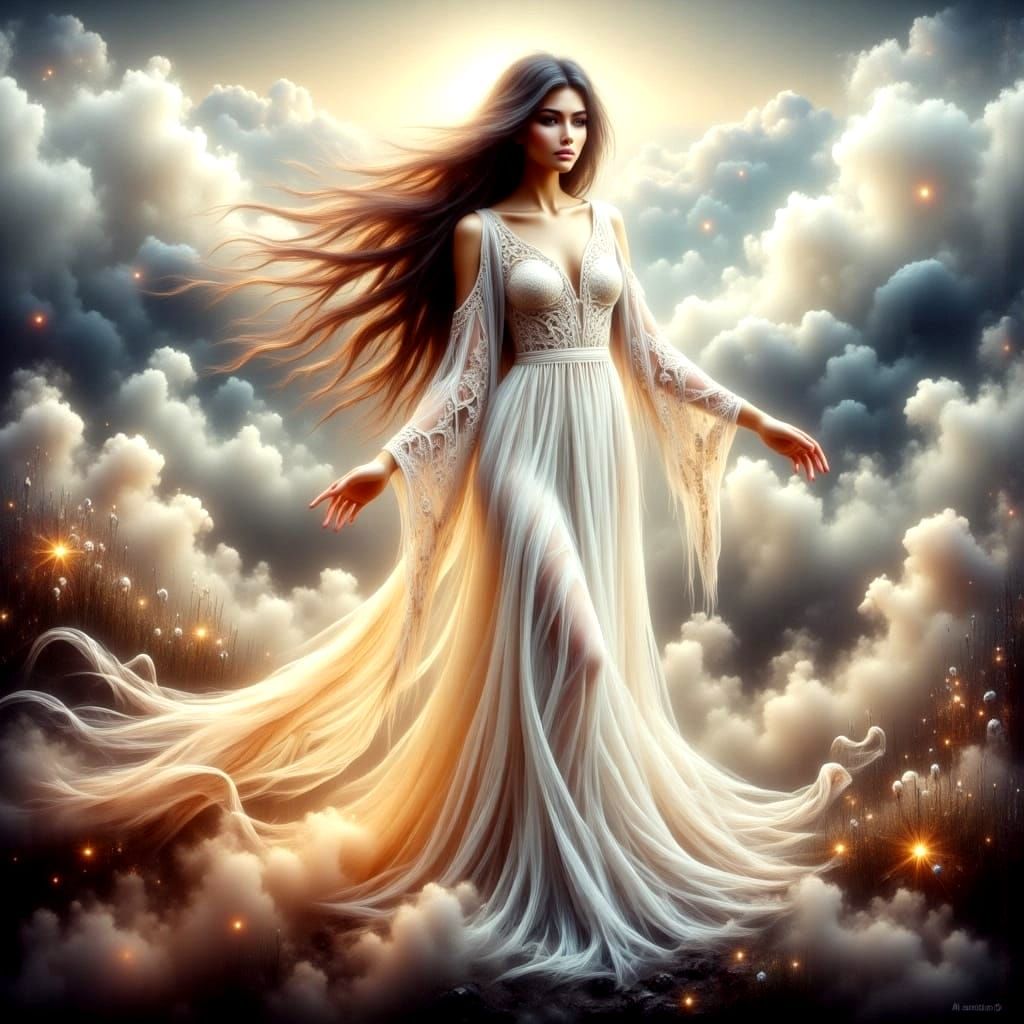 Nordic Goddess of Sun Awakening the World in Ethereal Fantas...
