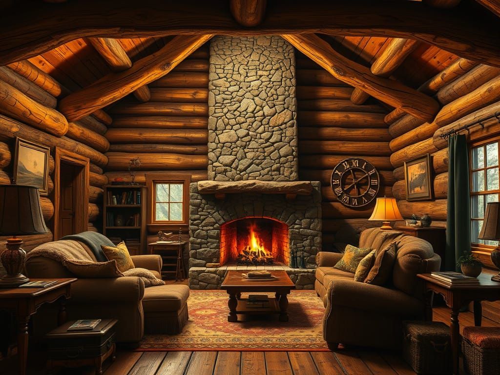 Rustic Log Cabin Ambiance in Earthy Tones