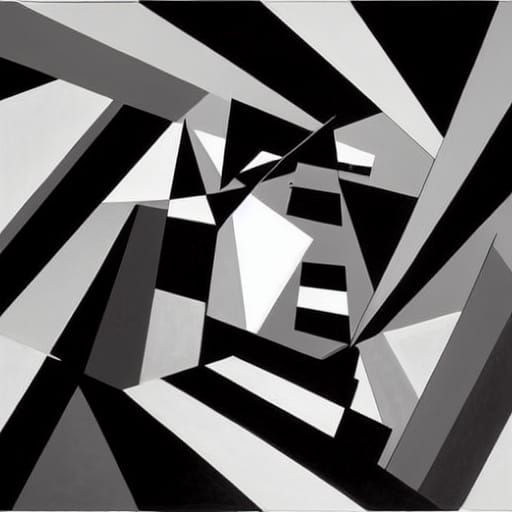 Abstract Cubist Tunnel to Hell in Ethereal Mist