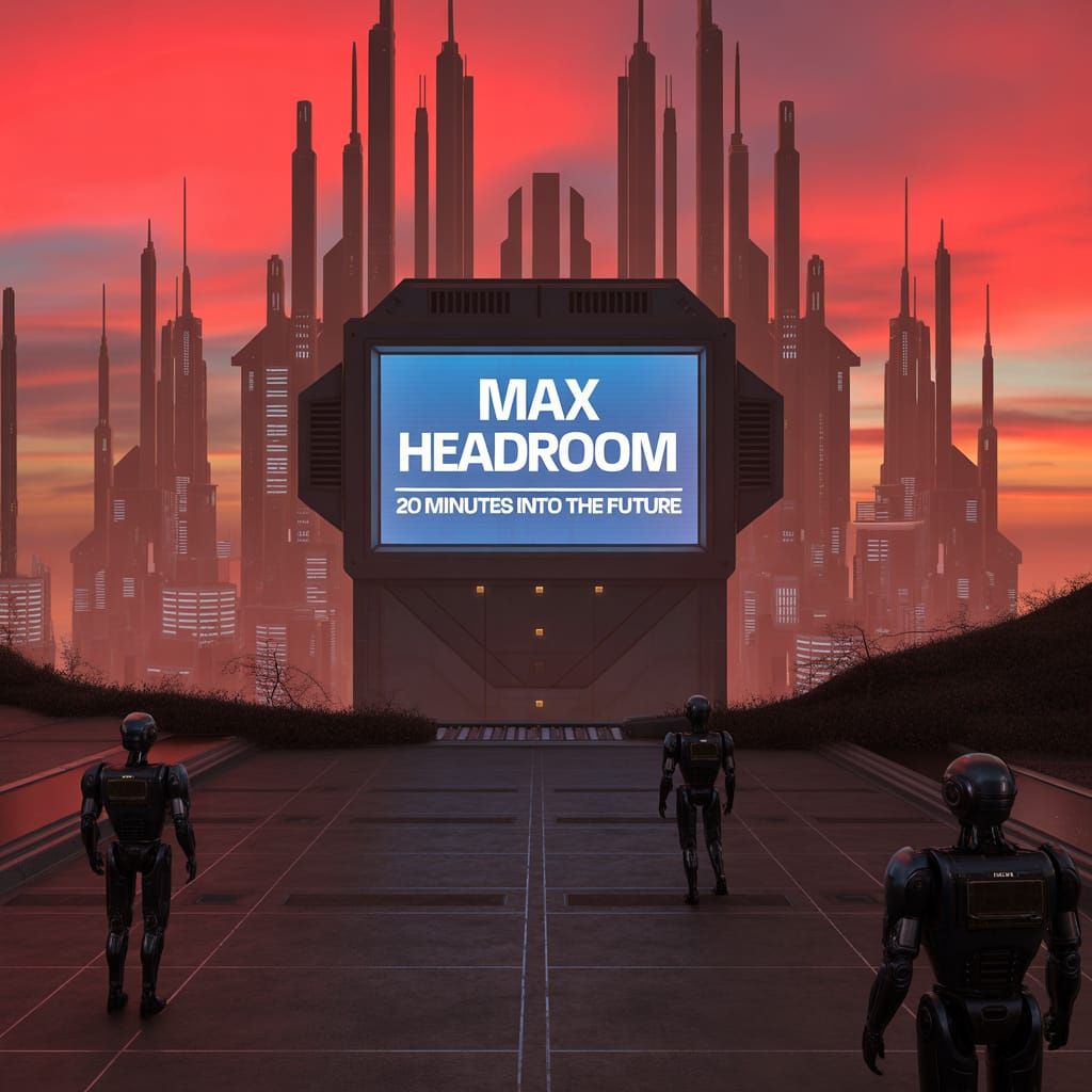 Cyberpunk Max Headroom in Futuristic Cityscape
