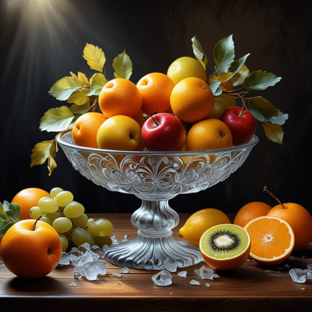 Renaissance Fruit Still Life in Intricate Ice Crystal