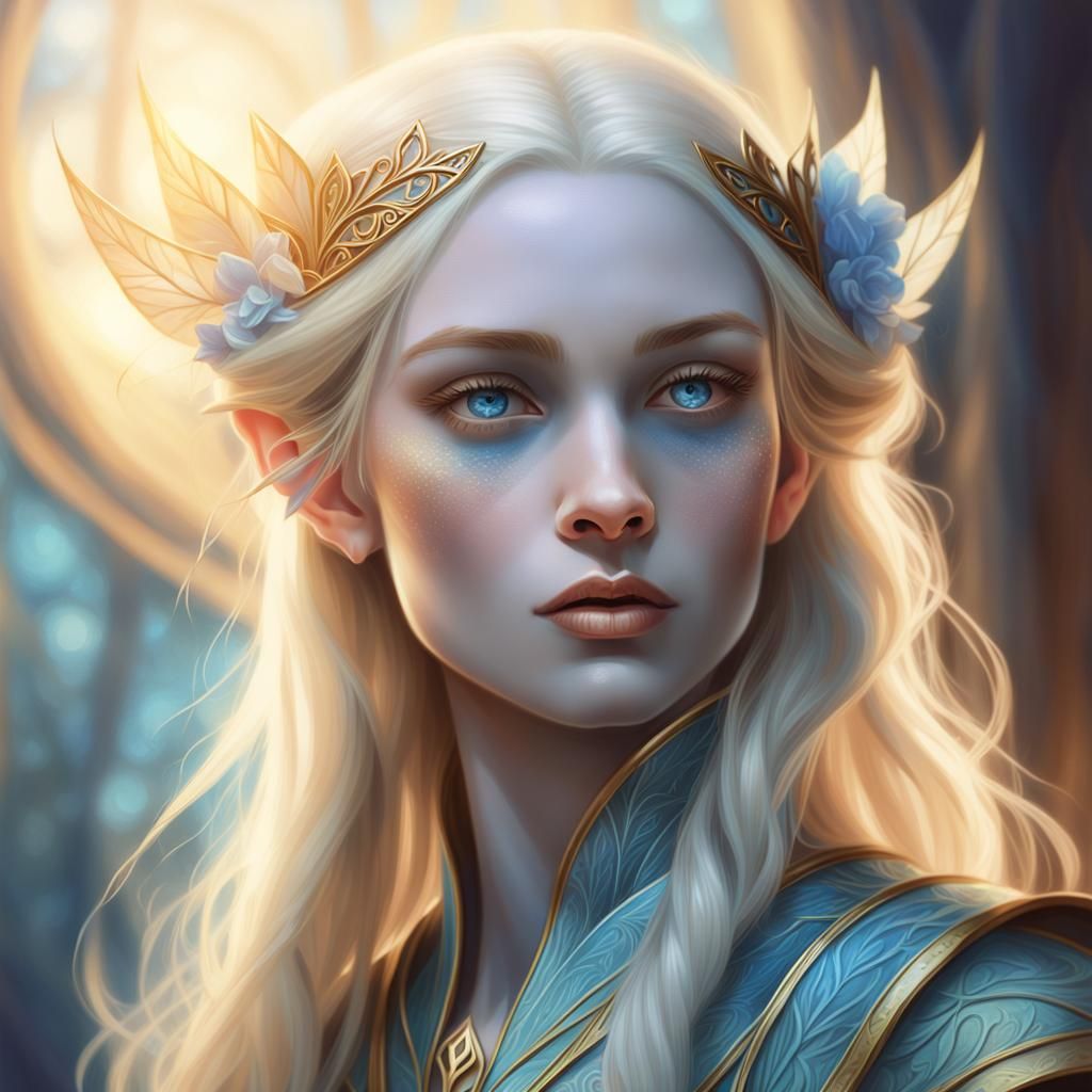 Half-Elf Woman Casting Time Magic in Art Nouveau Style