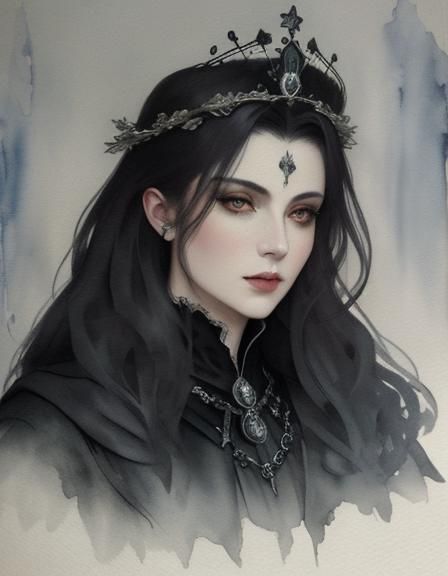 Vampire Queen Portrait in Watercolor and Ink