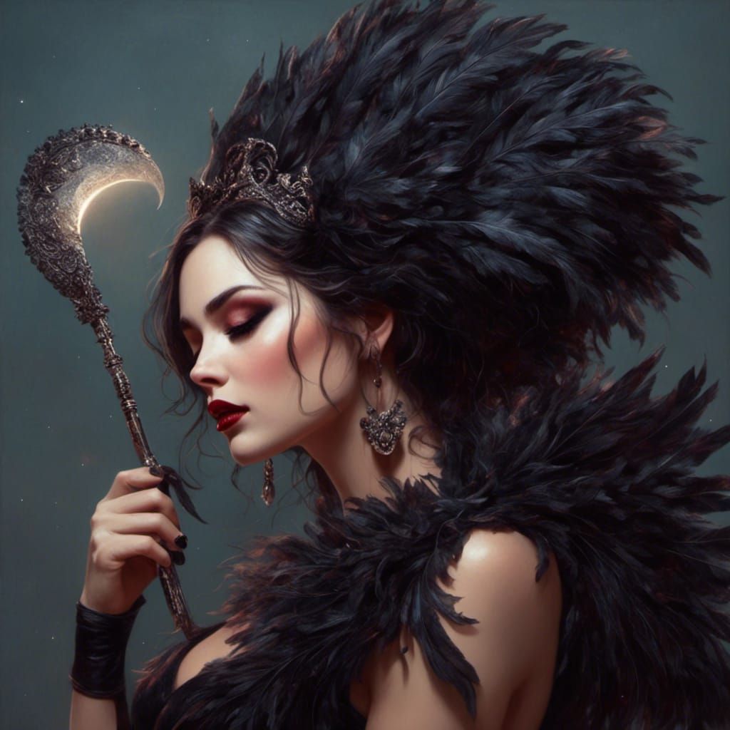 Fantasy Woman Dusting Moon in Cartoon Style