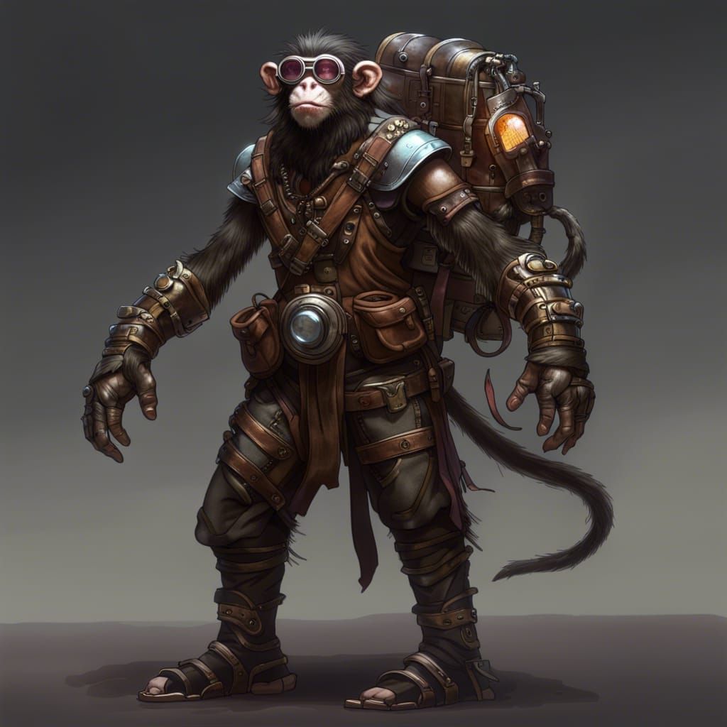 Monkey Artificer in Leather Armor: Dark Fantasy Art