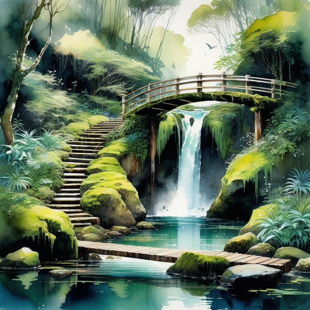 very charming and never-ending illustration of  A small wate...