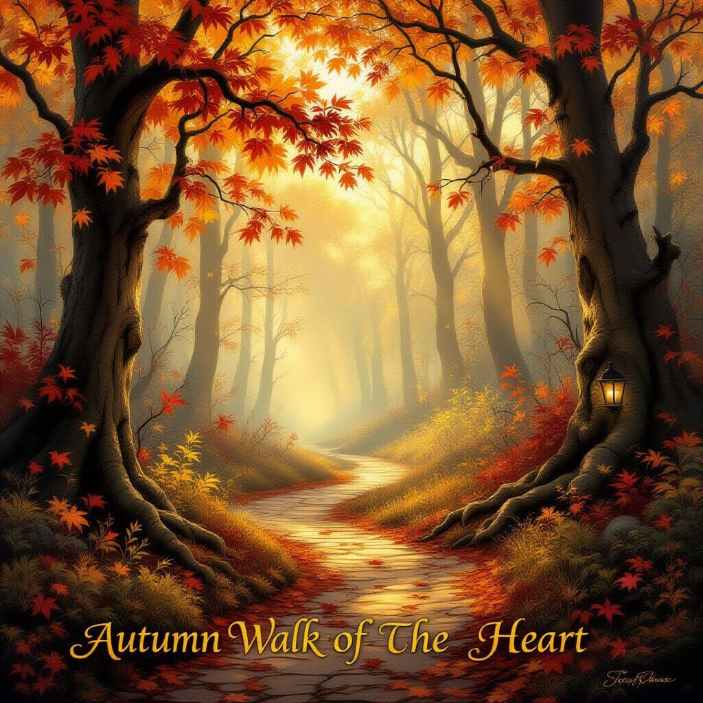 Ethereal Autumn Forest Scene with Golden Light