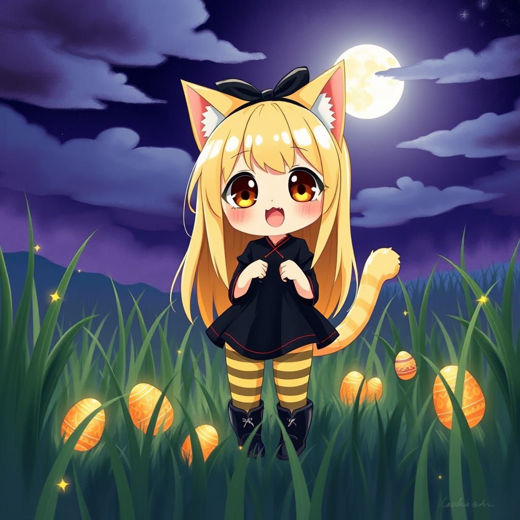 Kawaii Catgirl Discovers Golden Easter Eggs in a Whimsical N...
