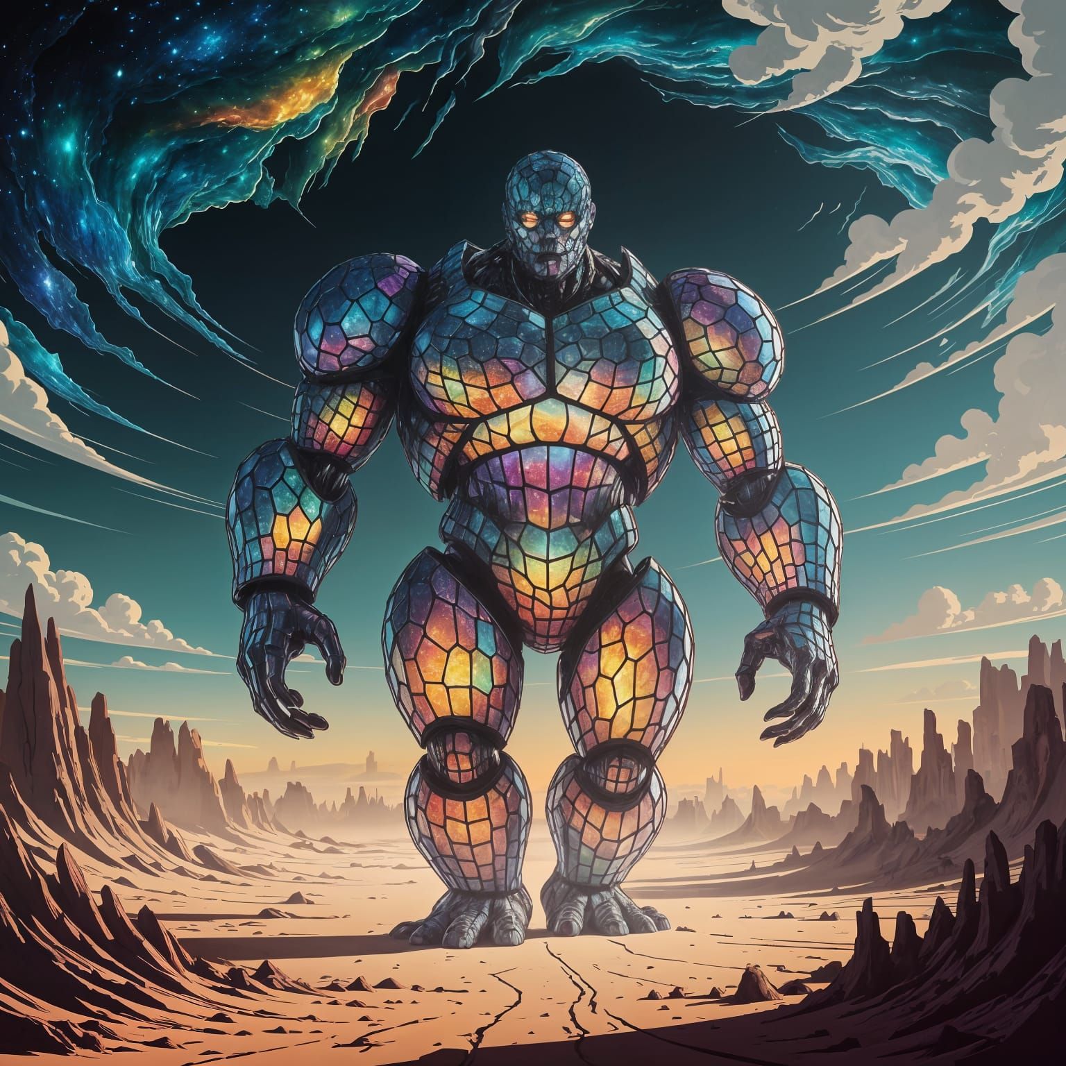 Stained Glass Golem in a Wasteland