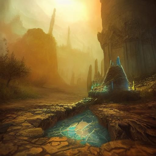 Sacred Sword in Desert Ice, Fantasy Digital Art