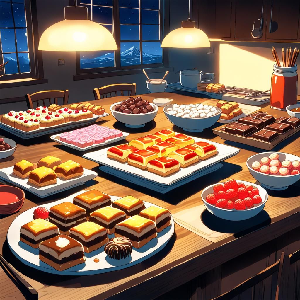 Japanese Sweets Still Life in Anime Style